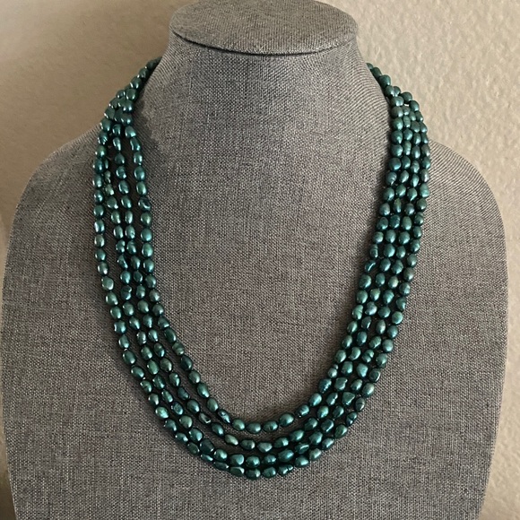 Vintage PEARLS Jewelry - Vintage 90s LONG Cultured TEAL PEARLS Necklace